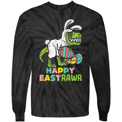 kid Happy Eastrawr Trex Easter Bunny Egg Funny Dinosaur kid Tie-Dye Long Sleeve Shirt