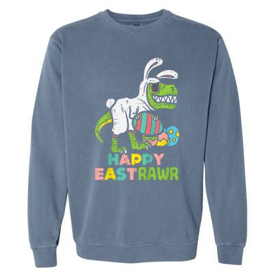 kid Happy Eastrawr Trex Easter Bunny Egg Funny Dinosaur kid Garment-Dyed Sweatshirt