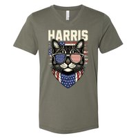 Kamala Harris For President 2024 Funny Cat Lady Graphic Election President 2024 V-Neck T-Shirt