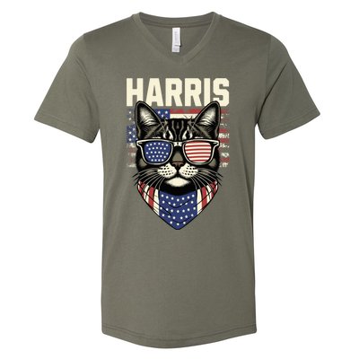 Kamala Harris For President 2024 Funny Cat Lady Graphic Election President 2024 V-Neck T-Shirt