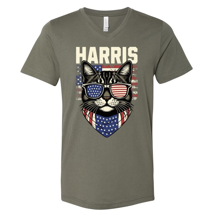 Kamala Harris For President 2024 Funny Cat Lady Graphic Election President 2024 V-Neck T-Shirt