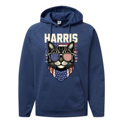 Kamala Harris For President 2024 Funny Cat Lady Graphic Election President 2024 Performance Fleece Hoodie