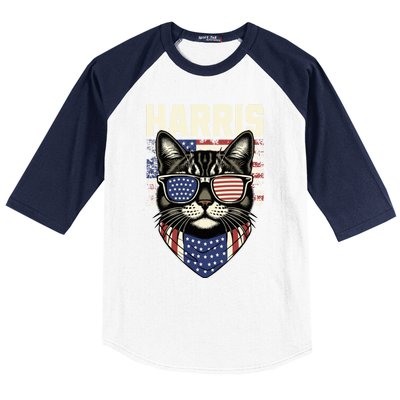 Kamala Harris For President 2024 Funny Cat Lady Graphic Election President 2024 Baseball Sleeve Shirt