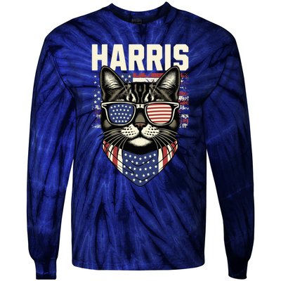 Kamala Harris For President 2024 Funny Cat Lady Graphic Election President 2024 Tie-Dye Long Sleeve Shirt