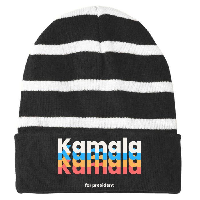 Kamala Harris For President 2024 Harris 2024 Democrat Usa Striped Beanie with Solid Band