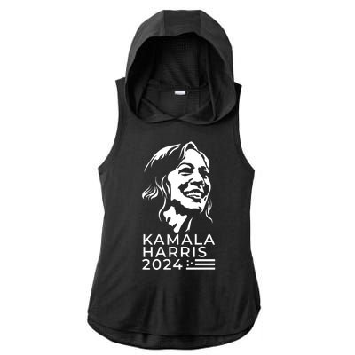 Kamala Harris Face Portrait 2024 Ladies PosiCharge Tri-Blend Wicking Draft Hoodie Tank