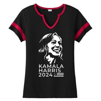 Kamala Harris Face Portrait 2024 Ladies Halftime Notch Neck Tee