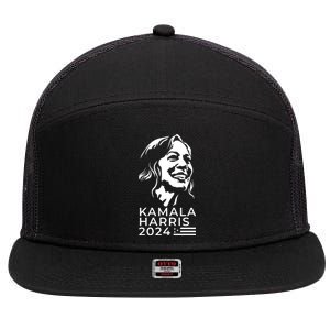 Kamala Harris Face Portrait 2024 7 Panel Mesh Trucker Snapback Hat