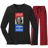 Kamala Harris For President 2024 Harris Retro Vintage Poster Women's Long Sleeve Flannel Pajama Set 