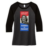 Kamala Harris For President 2024 Harris Retro Vintage Poster Women's Tri-Blend 3/4-Sleeve Raglan Shirt