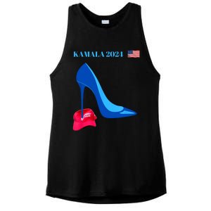 Kamala Harris For President 2024 High Heel Crushed Maga Hat Ladies PosiCharge Tri-Blend Wicking Tank