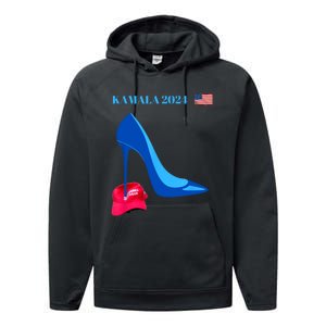 Kamala Harris For President 2024 High Heel Crushed Maga Hat Performance Fleece Hoodie