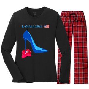 Kamala Harris For President 2024 High Heel Crushed Maga Hat Women's Long Sleeve Flannel Pajama Set 