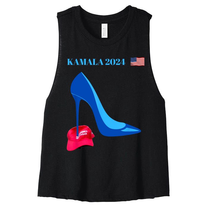 Kamala Harris For President 2024 High Heel Crushed Maga Hat Women's Racerback Cropped Tank