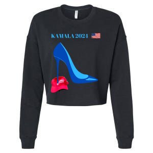 Kamala Harris For President 2024 High Heel Crushed Maga Hat Cropped Pullover Crew