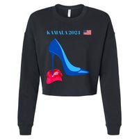 Kamala Harris For President 2024 High Heel Crushed Maga Hat Cropped Pullover Crew