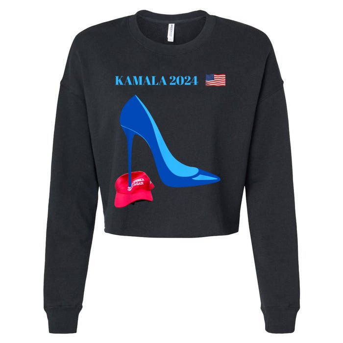 Kamala Harris For President 2024 High Heel Crushed Maga Hat Cropped Pullover Crew