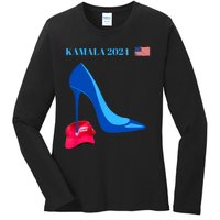 Kamala Harris For President 2024 High Heel Crushed Maga Hat Ladies Long Sleeve Shirt