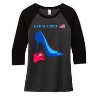 Kamala Harris For President 2024 High Heel Crushed Maga Hat Women's Tri-Blend 3/4-Sleeve Raglan Shirt