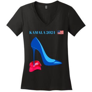 Kamala Harris For President 2024 High Heel Crushed Maga Hat Women's V-Neck T-Shirt