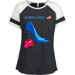 Kamala Harris For President 2024 High Heel Crushed Maga Hat Enza Ladies Jersey Colorblock Tee