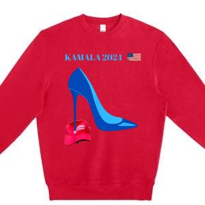 Kamala Harris For President 2024 High Heel Crushed Maga Hat Premium Crewneck Sweatshirt