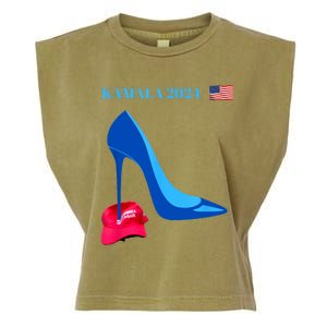 Kamala Harris For President 2024 High Heel Crushed Maga Hat Garment-Dyed Women's Muscle Tee