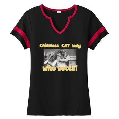 Kamala Harris Funny Childless Cat Lady Voting 2024 Ladies Halftime Notch Neck Tee