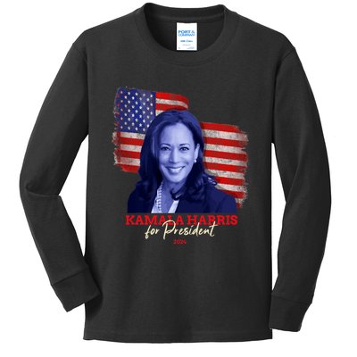 Kamala Harris For President 2024 Madam Vice President Kids Long Sleeve Shirt