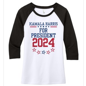 Kamala Harris For President 2024 Women's Tri-Blend 3/4-Sleeve Raglan Shirt