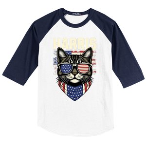 Kamala Harris For President 2024 Funny Cat Lady Graphic Baseball Sleeve Shirt