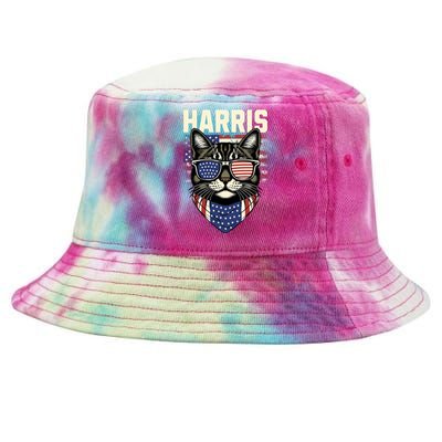 Kamala Harris For President 2024 Funny Cat Lady Graphic Tie-Dyed Bucket Hat