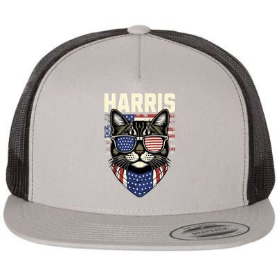 Kamala Harris For President 2024 Funny Cat Lady Graphic Flat Bill Trucker Hat