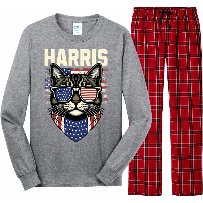 Kamala Harris For President 2024 Funny Cat Lady Graphic Long Sleeve Pajama Set