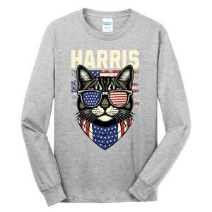 Kamala Harris For President 2024 Funny Cat Lady Graphic Tall Long Sleeve T-Shirt