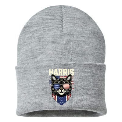 Kamala Harris For President 2024 Funny Cat Lady Graphic Sustainable Knit Beanie