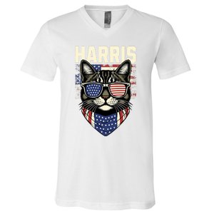 Kamala Harris For President 2024 Funny Cat Lady Graphic V-Neck T-Shirt