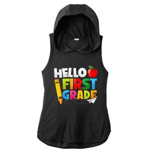 Kid Hello First Grade 1st Day Of School Teacher Ladies PosiCharge Tri-Blend Wicking Draft Hoodie Tank