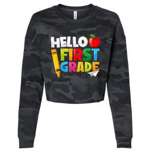 Kid Hello First Grade 1st Day Of School Teacher Cropped Pullover Crew