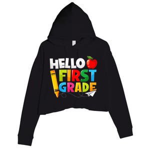 Kid Hello First Grade 1st Day Of School Teacher Crop Fleece Hoodie