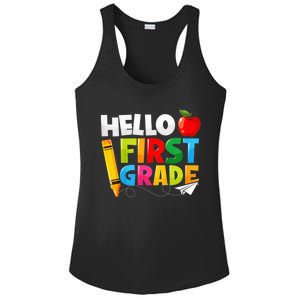 Kid Hello First Grade 1st Day Of School Teacher Ladies PosiCharge Competitor Racerback Tank