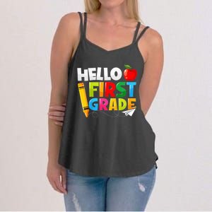 Kid Hello First Grade 1st Day Of School Teacher Women's Strappy Tank