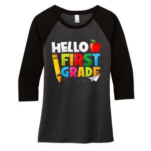 Kid Hello First Grade 1st Day Of School Teacher Women's Tri-Blend 3/4-Sleeve Raglan Shirt