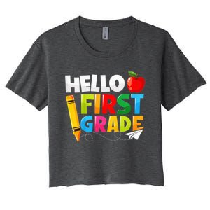 Kid Hello First Grade 1st Day Of School Teacher Women's Crop Top Tee