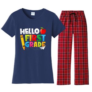 Kid Hello First Grade 1st Day Of School Teacher Women's Flannel Pajama Set