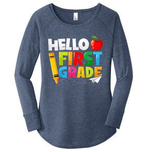 Kid Hello First Grade 1st Day Of School Teacher Women's Perfect Tri Tunic Long Sleeve Shirt