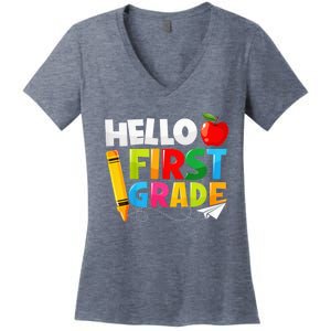 Kid Hello First Grade 1st Day Of School Teacher Women's V-Neck T-Shirt