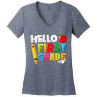 Kid Hello First Grade 1st Day Of School Teacher Women's V-Neck T-Shirt