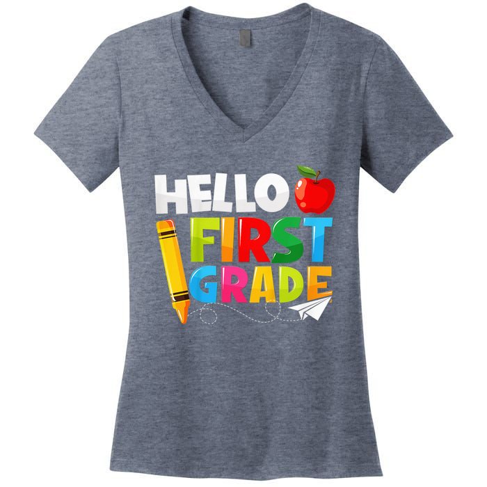 Kid Hello First Grade 1st Day Of School Teacher Women's V-Neck T-Shirt