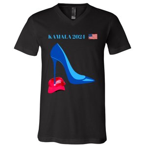 Kamala Harris For President 2024 High Heel Crushed Maga Hat V-Neck T-Shirt